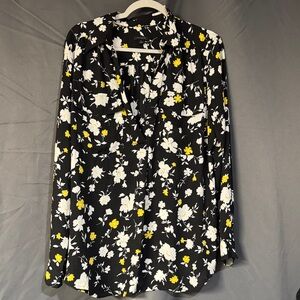 Ann Taylor Black Floral Blouse